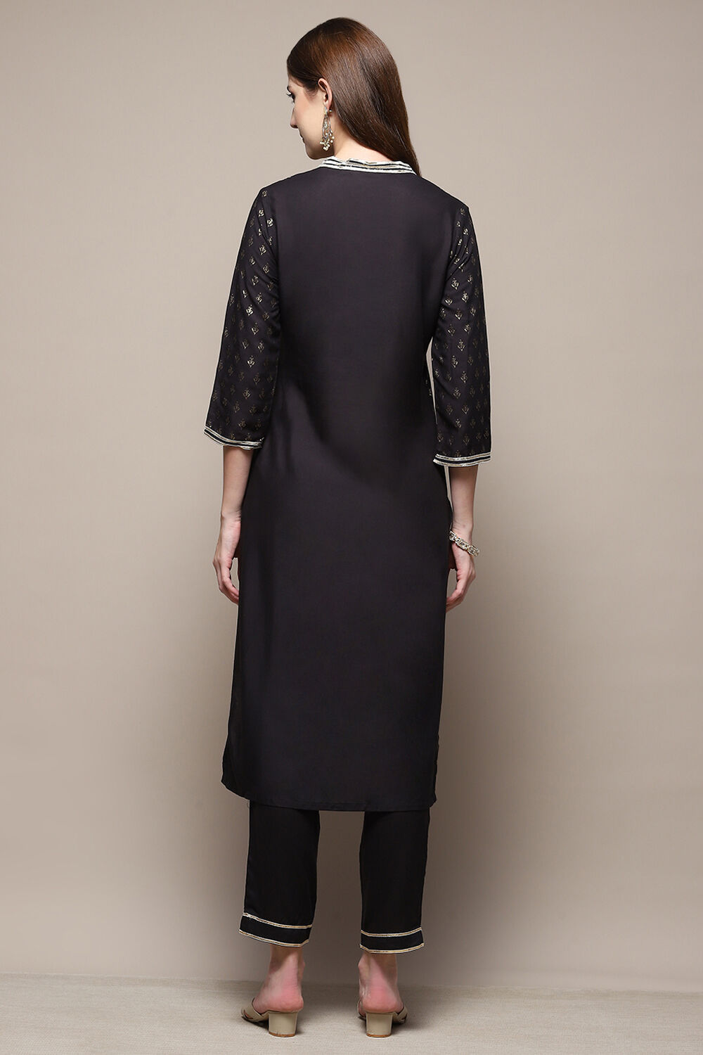 Black Rayon Straight Kurta Pant Suit Set image number 5