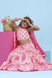 Pink Cotton Printed Tiered Lehenga Set image number 0