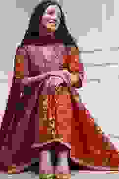 Red Cotton Foil Printed Anarkali Suit Set image number 8