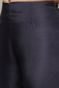 Dark Navy Art Silk Straight Kurta Slim Pants Suit Set image number 2