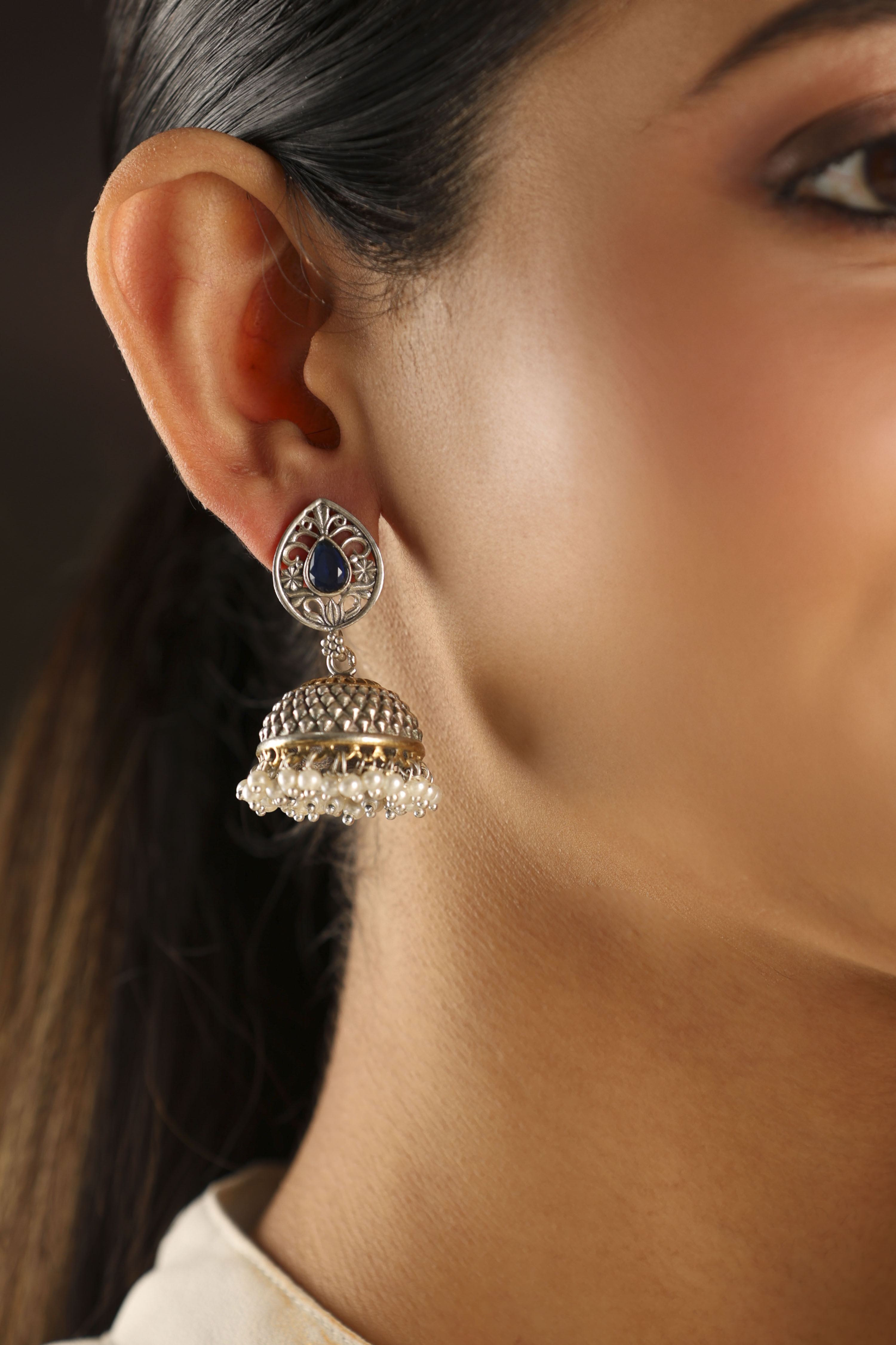 Navy Brass Jhumkas image number 1