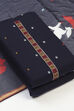 Navy Blue Cotton Unstitched Suit Set image number 5