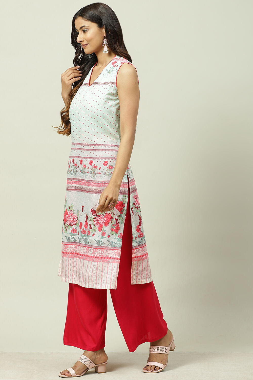 Green Art Silk Straight Printed Kurta image number 2