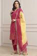 Fuchsia Cotton Straight Kurta Pants Suit Set image number 3