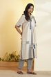Ecru Cotton A Line Kurta Pants Set image number 4