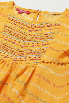 Yellow Cotton Flared Kurta Pant Suit Set image number 1