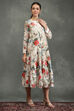 Ivory Silk Chanderi Floral Front-Open Dress image number 4