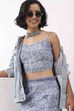 Blue Cotton Floral Lace-Up Back Crop Top