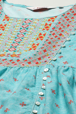Sky Blue Cotton A-Line Printed Kurta image number 1