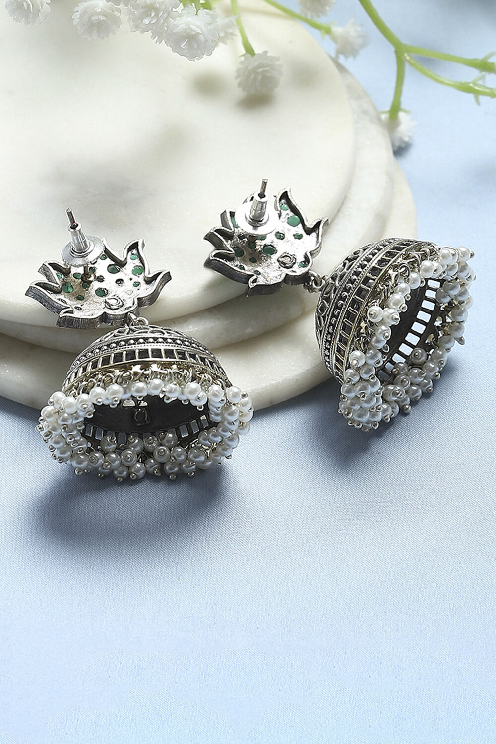 Green Brass Jhumka image number 2