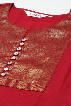 Cherry Red Poly Metallic A-Line Yarndyed Kurta image number 1