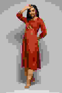 Rust Orange Viscose Straight Printed Kurta image number 0