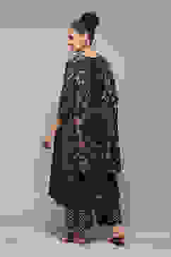 Navy Poly Cotton Layered Kurta Palazzo Suit Set image number 4