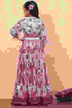 Turquoise Polyester Blend Blouse Lehenga Set image number 4