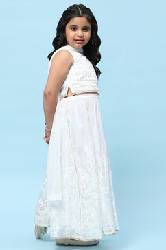 White Poly Organza Khadi Print Flared Lehenga Set image number 6
