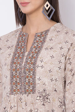 Sand Brown Cotton Flax A Line Kurta image number 1