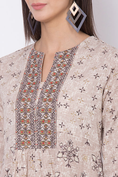 Pink Cotton Blend A-Line Printed Kurta image number 1