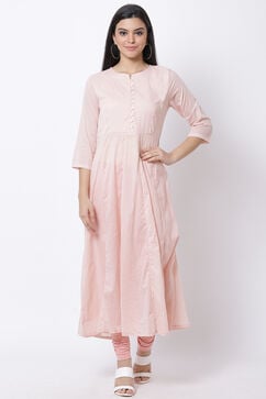 Peach Cotton Front Open Printed Kurta image number 2