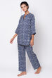 Navy Cotton Two Piece Printed Sleepwear Set image number 5