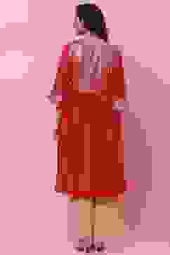 Red Art Silk Flared Kurta image number 4