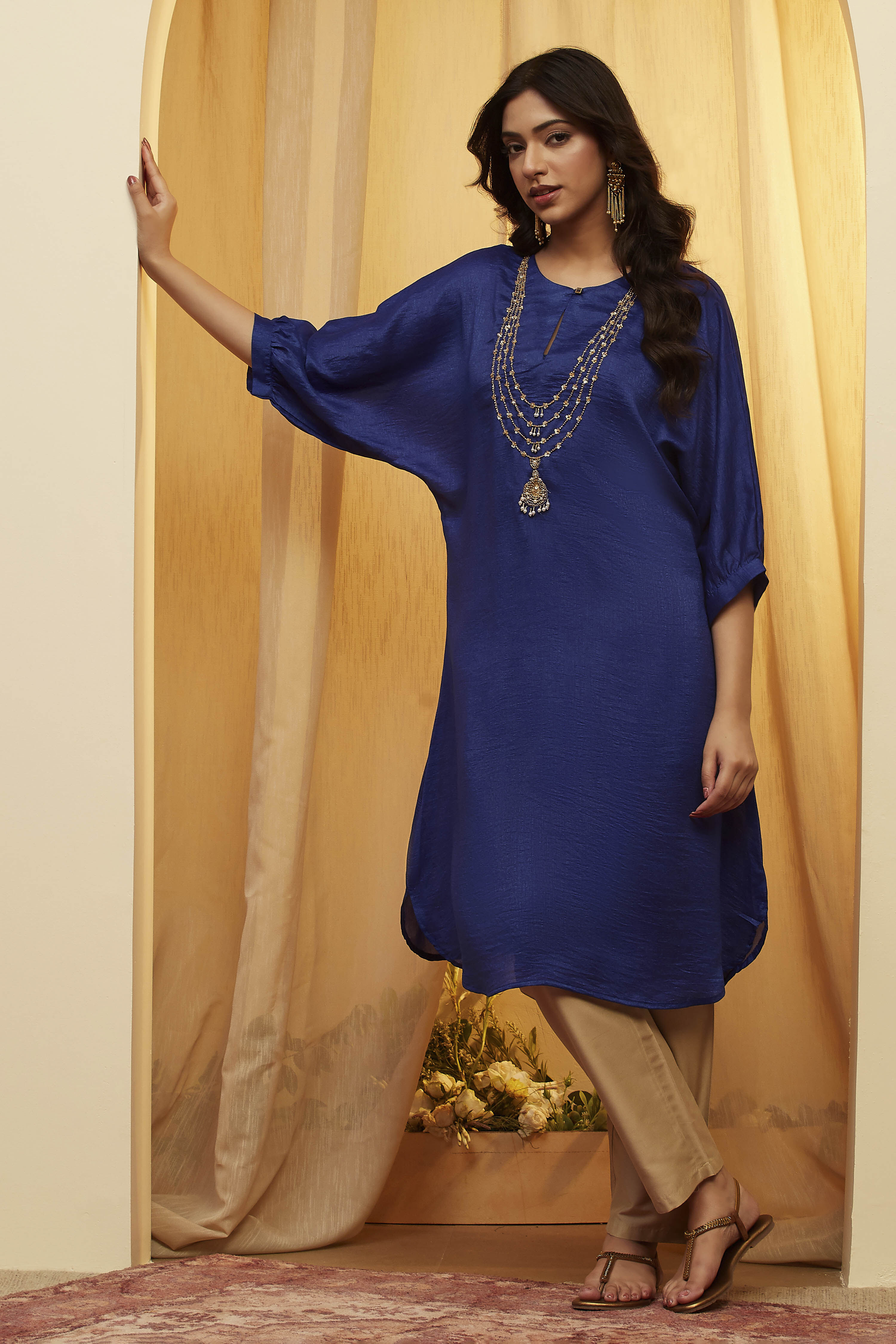 Royal Blue Yandyed Straight Kurta image number 0