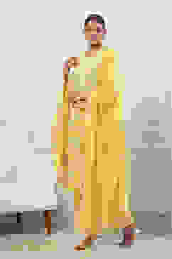 Lime Yellow Schiffli Embroidered Straight Suit Set image number 4