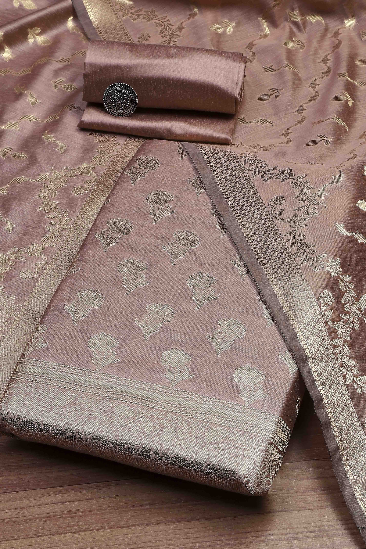 Dusty Mauve Cotton Printed Embroidered Unstitched Suit Set