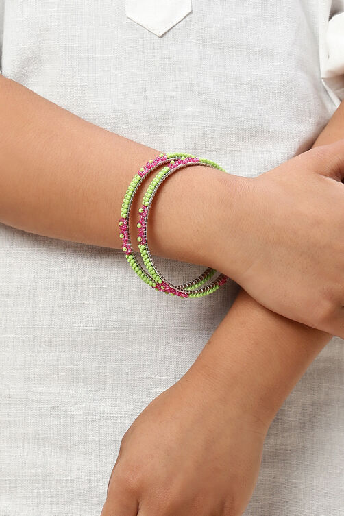 Green & Pink Metal & Beads Kids Bangles image number 2