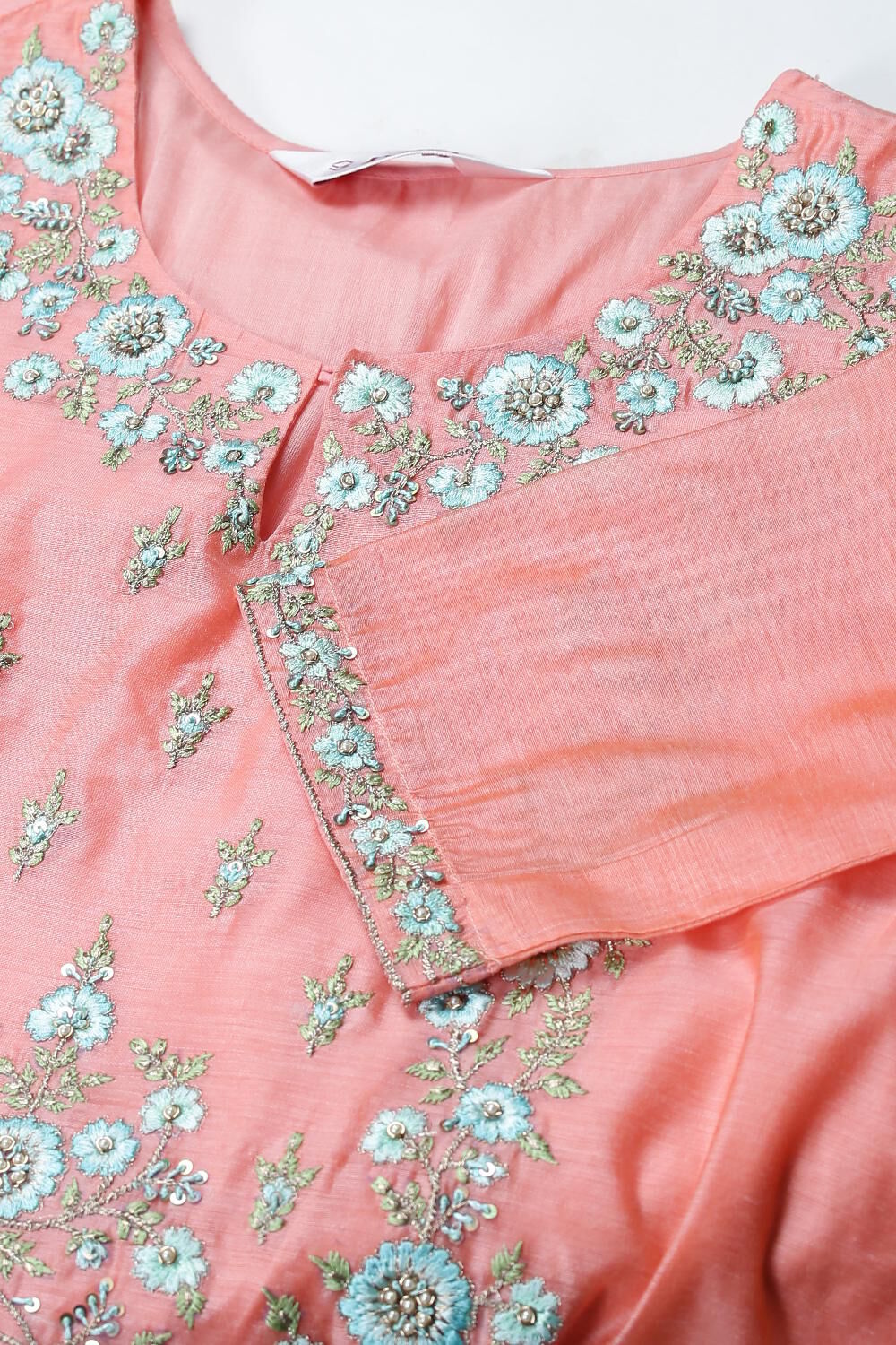 Peach Cotton Blend A-Line Kurta Pants Suit Set image number 2