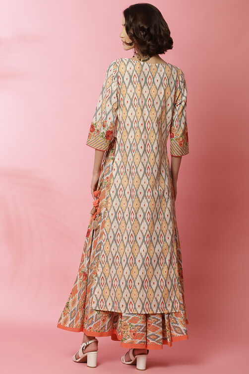 Multi-coloured Cotton Straight Kurta Skirt Suit Set image number 7