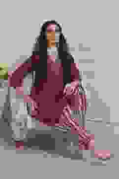 Purple Printed Straight Suit Set image number 0