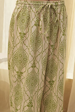 Lime Green and Beige Printed Straight Kurta Set image number 2