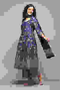 Blue Cotton Anarkali Kurta Palazzo Suit Set image number 4