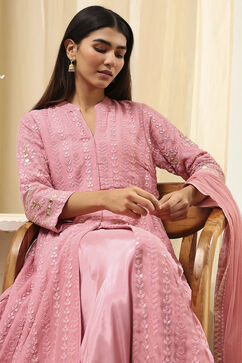 Powder Pink Embroidered Front Open Suit Set image number 1