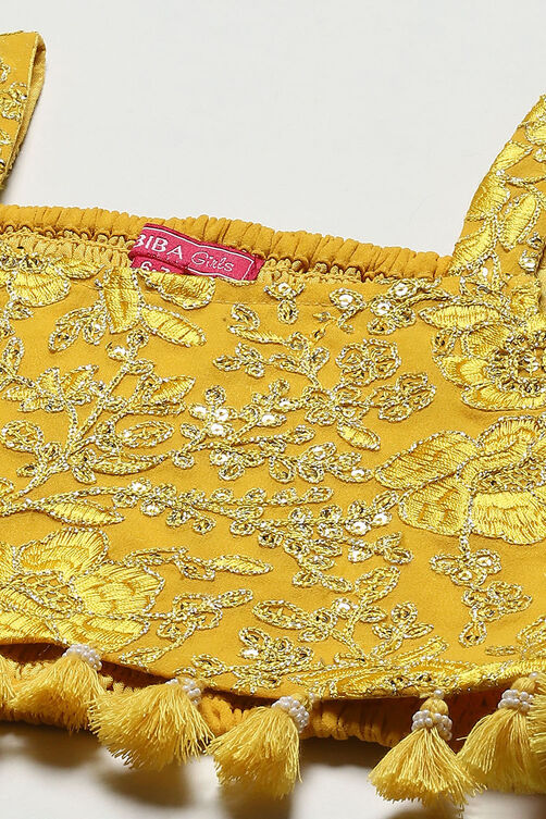 Yellow Polyester Straight Embroidered Suit Set image number 1