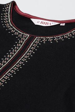 Black Cotton Straight Kurta Pant Suit Set image number 1