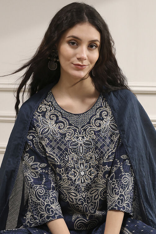 Blue Pure Cotton Printed Straight Suit Set image number 6