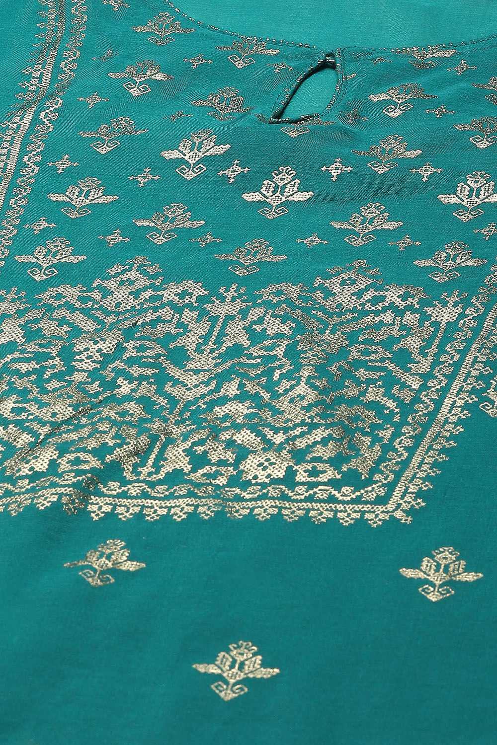 Turquoise Poly Modal Layered Printed Kurta Churidar Suit Set image number 1