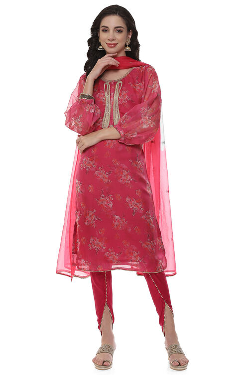 Pink Organza Digital Print Unstitched Suit Set image number 1