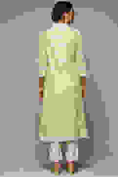 Green Cotton Straight Embroidered Kurta image number 4