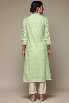 Green Cotton Straight Embroidered Kurta image number 4