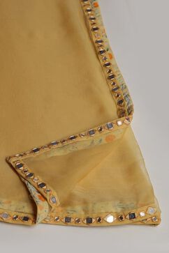 Mango Yellow Cotton Blend Straight Kurta Pants Suit Set image number 2
