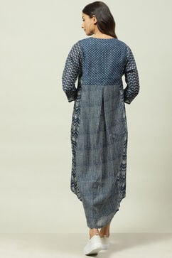 Indigo Art Silk Asymmetric Printed Kurta Dress image number 4