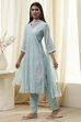 Aqua Embroidered Straight Suit Set image number 3