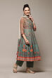 Sage Green Cotton Anarkali Kurta Palazzo Suit Set image number 6