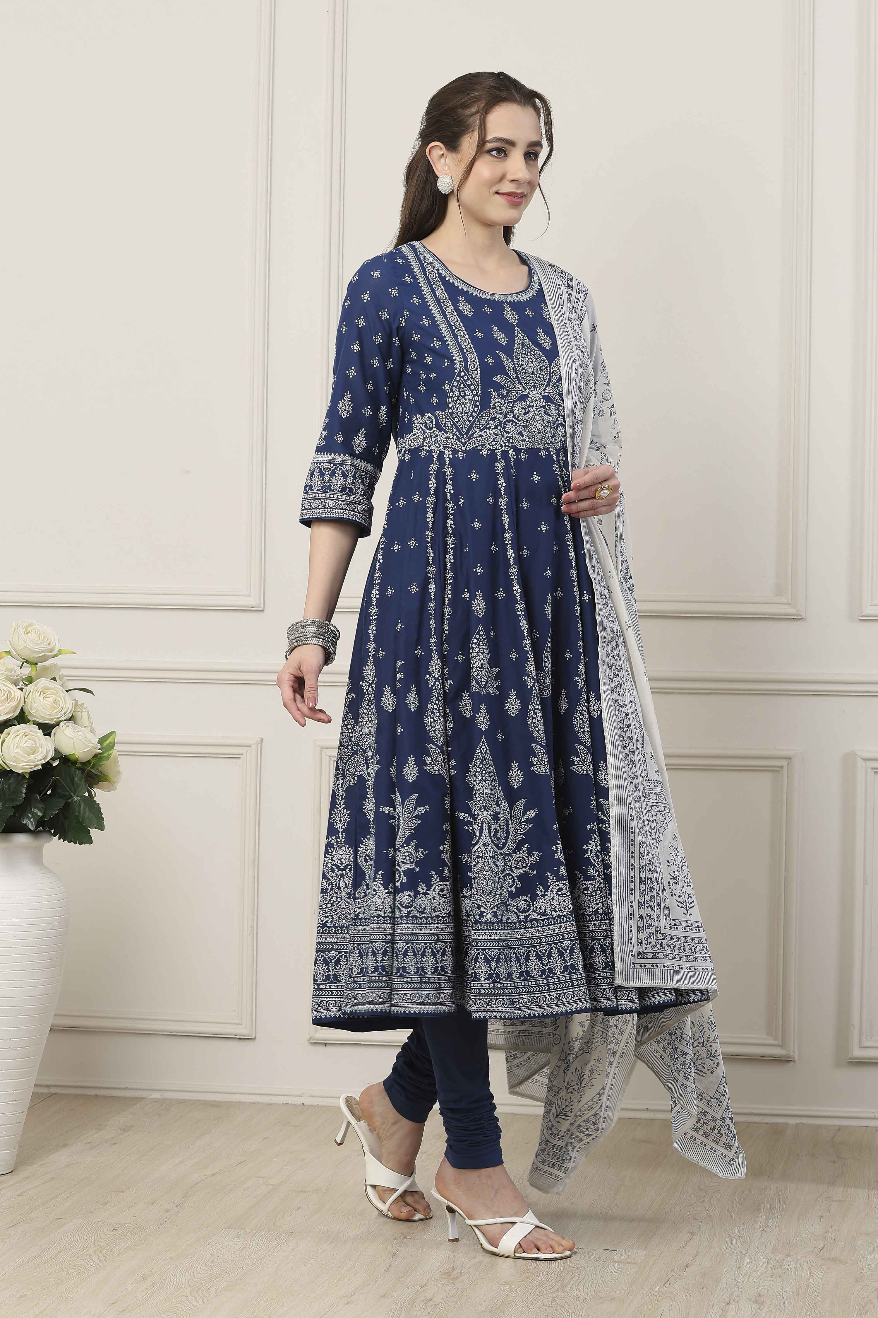 Pink Cotton Ethnic Motif Printed Anarkali Suit Set image number 5