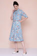 Ice Blue Cotton Linen Printed Kurta Dress image number 2