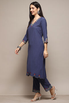 Blue Poly Viscose Straight Suit Set image number 3
