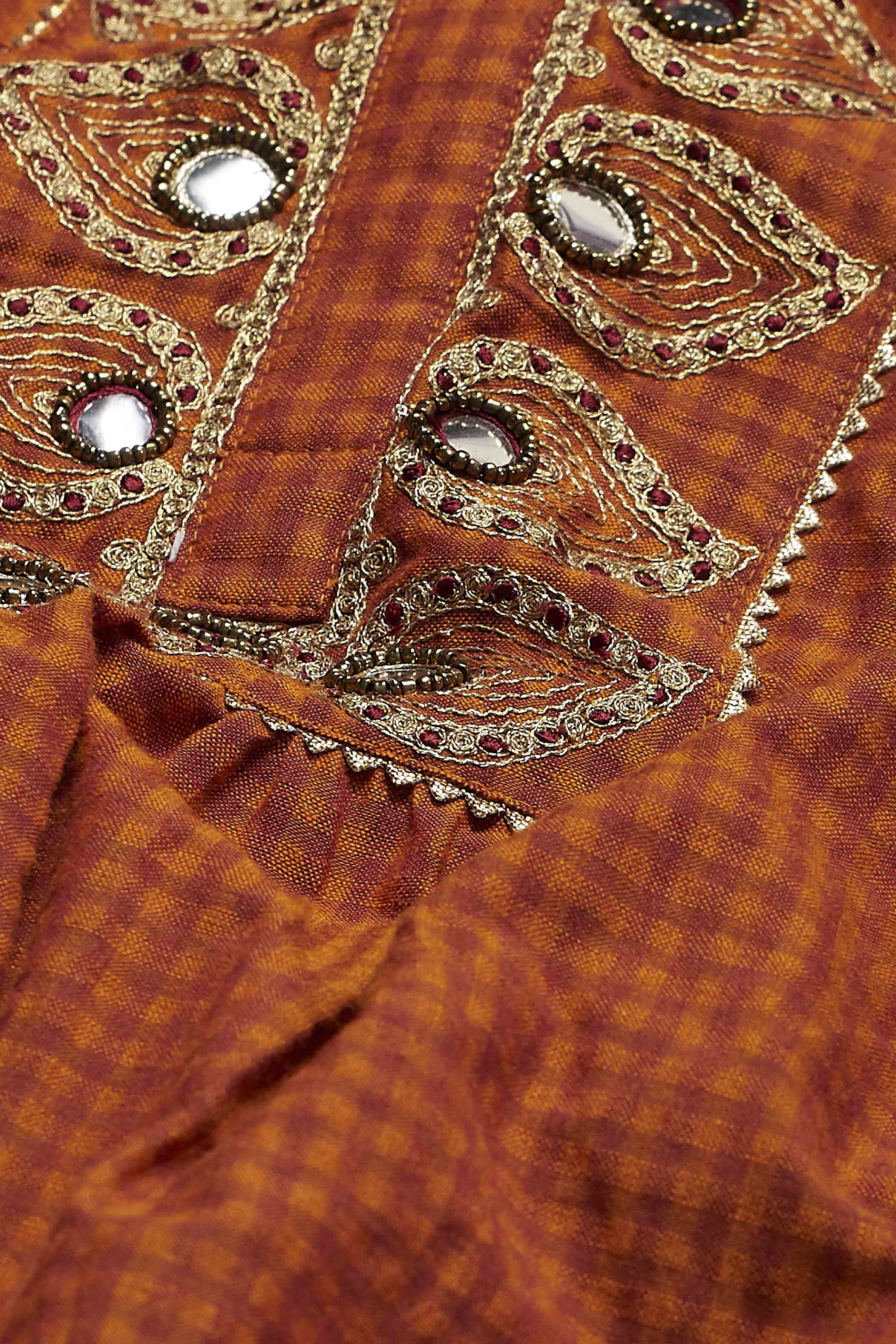Rust Cotton Mirror Work Short Kurta Set image number 3