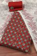 Red Cotton Printed Embroidered Unstitched Suit Set image number 0